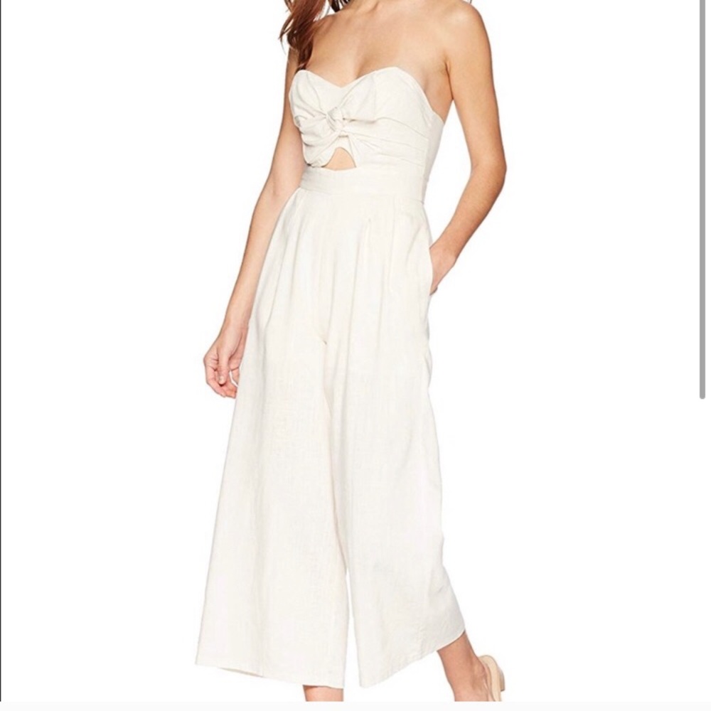 White Strapless Linen Romper